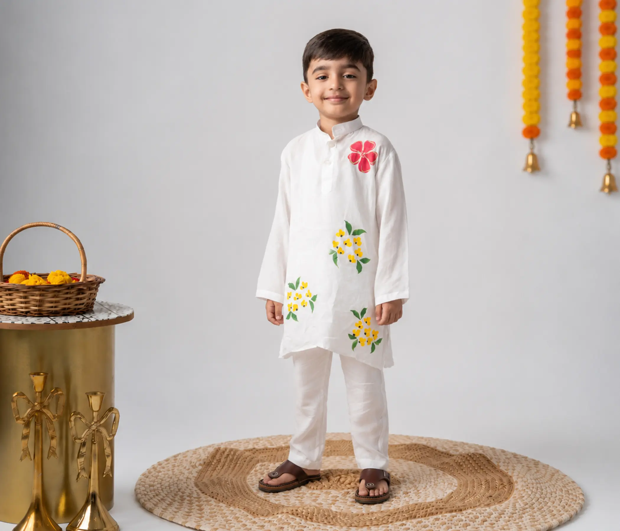 Boys Handpainted Clothes – Pure White Kurta Pajama  for Boys